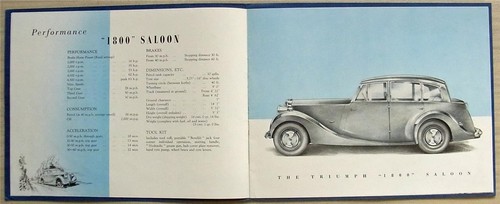 TRIUMPH 1800 SALOON & ROADSTER Car Sales Brochure c1948 - Picture 3 of 8