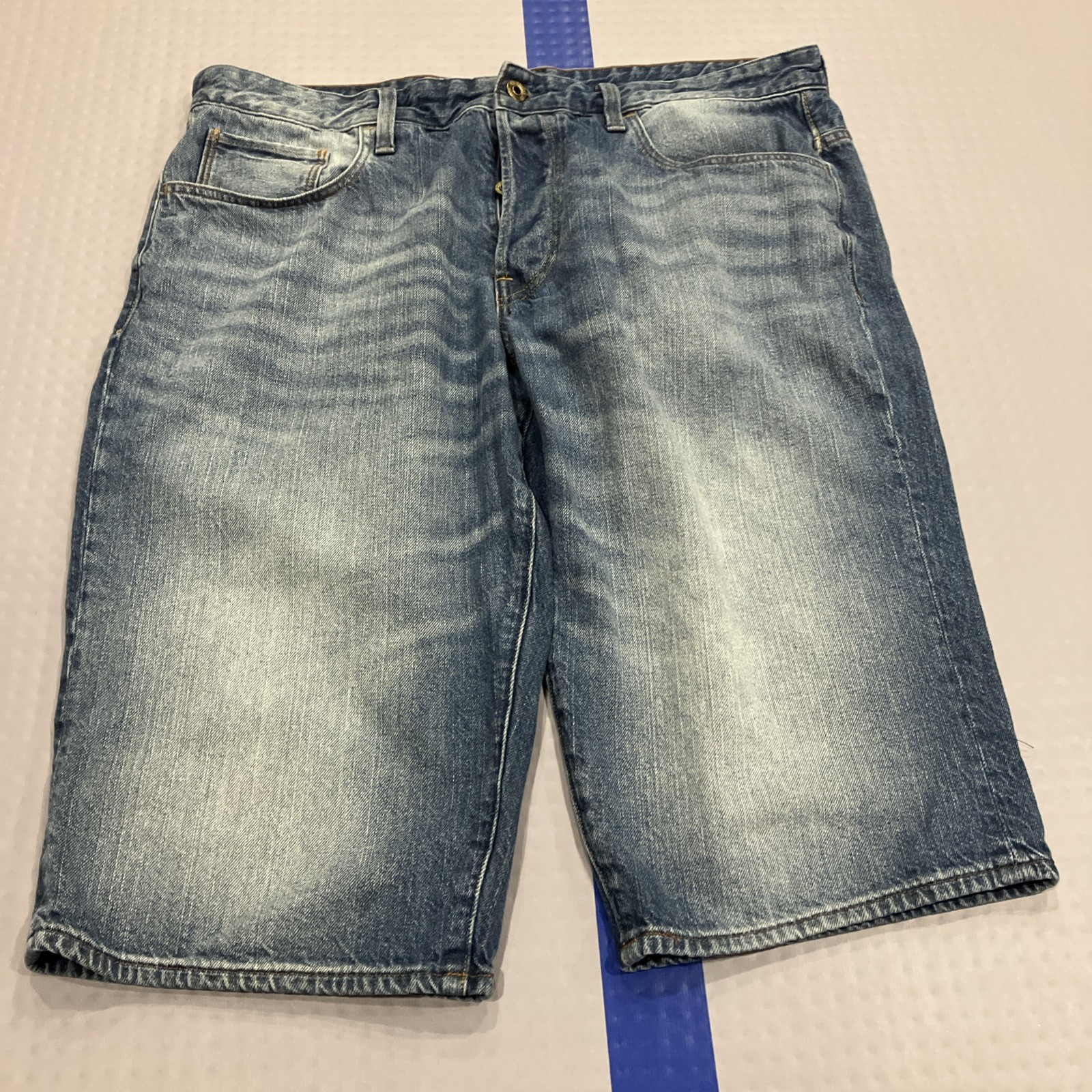 G-Star Raw 3301 Denim Straight Jean Shorts Jorts Blue Mens Size 36  Button Fly