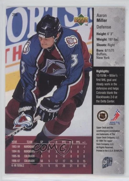 1997-98 Upper Deck Aaron Miller #258 Rookie RC - Image 2 of 2
