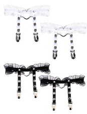 Women Adjustable Leather Thigh Garter Lace Heart Leg Clips Punk Goth Rave
