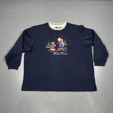 Vintage 90s Christmas Sweatshirt Beary X-mas Teddy Bears Cute XL Blue VTG