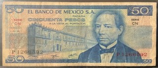 1976 MEXICO PAPER MONEY 50 PESOS BANKNOTE!