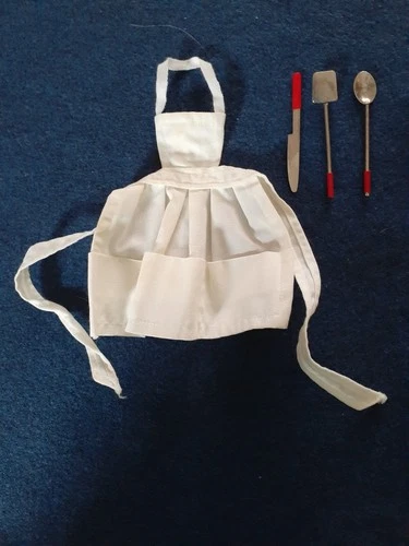 Vintage Barbie Q Clothing Accessories Apron Knife Spoon Spatula BBQ Tools