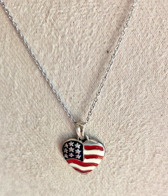 Vnt Signed Mark Anthony Sterling Silver American Flag Heart Necklace 18'' Chain