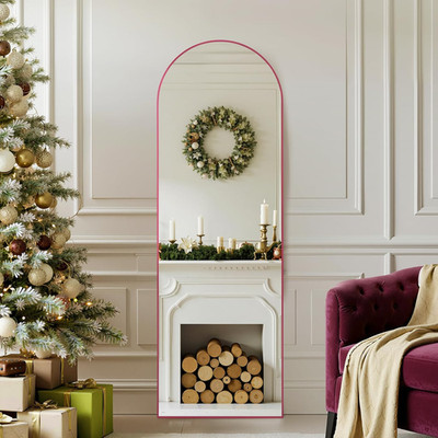 19''x57'' Arched Full Length Mirror with Stand - Pink Aluminum Frame