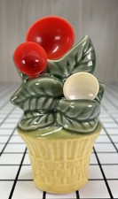 Vintage Ceramic Wall Hanging Measuring Spoon Holder W/ 3 Plastic Spoons MCM