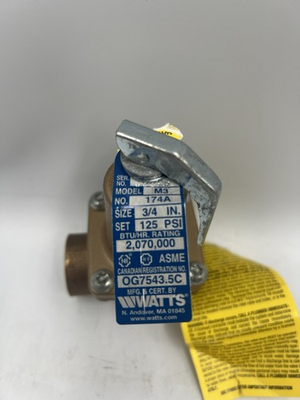#ad #ad Watts ASME Pressure Safety Relief Valve Model M3 Raised Seat Bronze 3 4quot; 174A125 $49.00