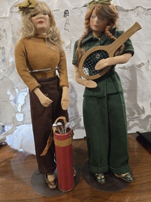 Vintage pair Golf & Tennis Cloth Girl Dolls 14''