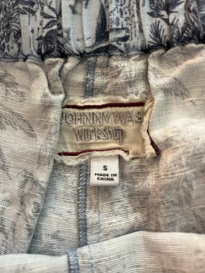 Pantalones Cortos JOHNNY WAS WORKSHOP Cintura Elástica Tropical Floral Mezcla de Lino Talla S Leones Foto 2 de 4