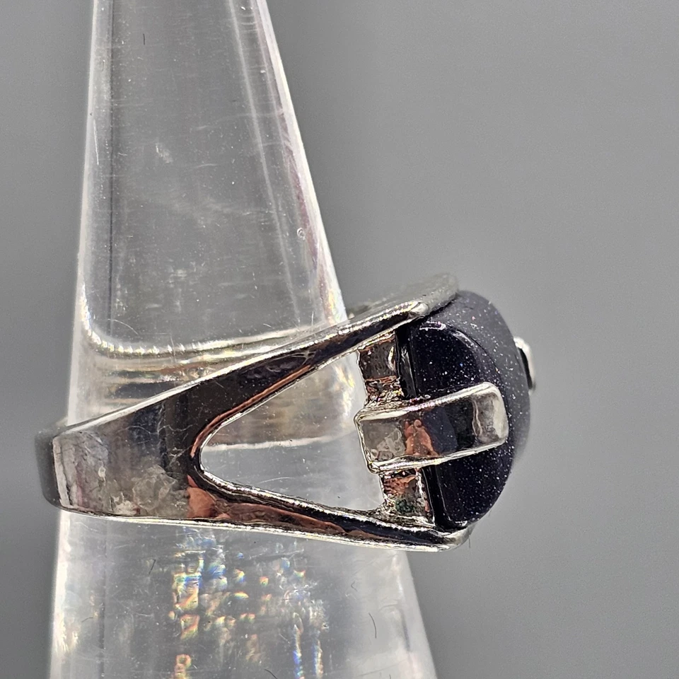 Кольцо с полуночным голубым золотым камнем размер 5,5 серебристое восточный запад квадратный кабошон - Изображение 2 из 4