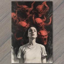 Art Print Woman Surrounded by Red Demons Terror Horror Creatures Fear Surreal Ni