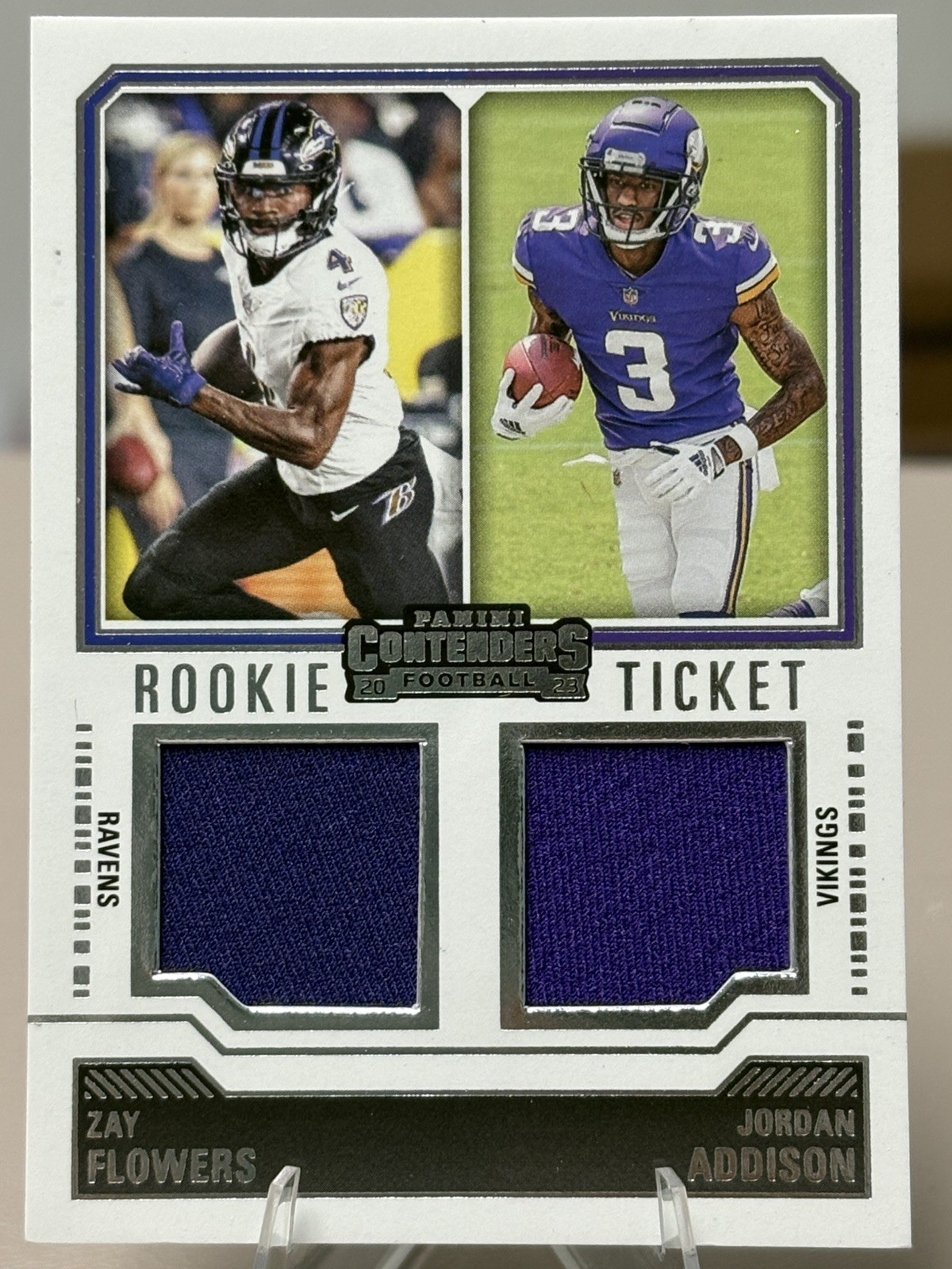 2023 Panini Contenders Zay Flowers Jordan Addison Rookie Ticket Dual Patch DS-16