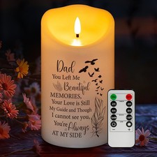 Flameless Memorial Candle, Real Wax LED Light with 10-Key Remote Sympathy Gif...