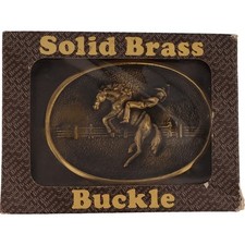 Nos Brass Rodeo Cowboy Bronc Rider Horse Bucking Bronco 70s Vintage Belt Buckle