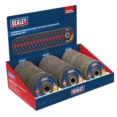 Sealey 60 Verschiedene Körnung Klappe Disks Aluminiumoxid 115mm 22mm Bohren