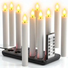 10 Pcs Rechargeable Flameless Taper Candles with Charging Station, 6.7" LED C...