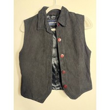 Saguaro West Vintage Black Suede Leather Western Vest Button Front Collared