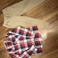 Wonder Nation Boys Plaid Shirt  Beige Pants Set Size S 6-7 