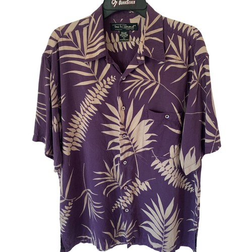 Tori Richard Mens L 100% Silk Hawaiian Shirt Purple Tropical Fern Aloha Honolulu