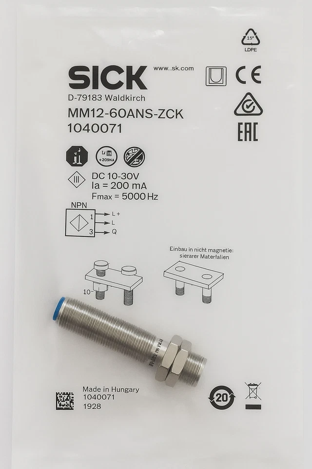 SICK MM12-60ANS-ZCK Inductive Sensor NPN DC10-30V 200mA Made in Hungary NEW - Image 2 of 2