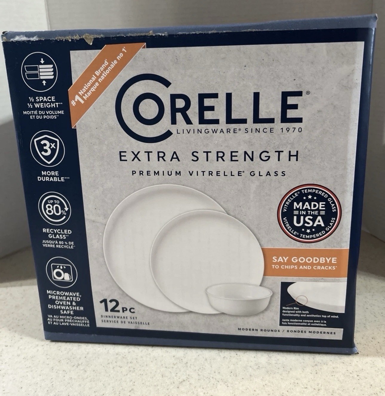 CORELLE LIVINGWARE VITRELLE MODERN ROUNDS 12 PC DINNERWARE