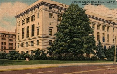 vintage 1961 GENESEE COUNTY COURT HOUSE and JAIL FLINT MICHIGAN postcard T346