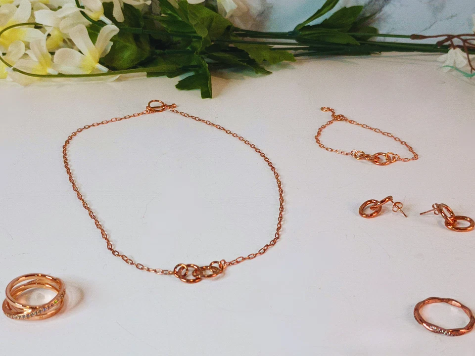 Juego de joyas con espalda circular, oro rosa Vermeil Foto 2 de 4