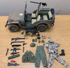Vintage 2001 Hasbro G.I. Joe Willys Jeep With Gun Mount, K9 Figure, Weapons, etc