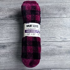 NWT Muk Luks 2 Pair Rib Cuff Cabin Socks Red Black Sz S/M sz women  s 5-7 
