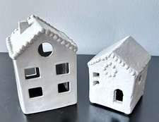 Pottery Barn White Ceramic Handcrafted Christmas Village Houses Mini and Small
