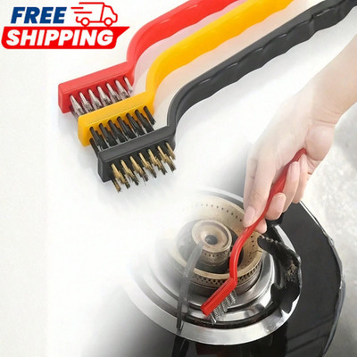 3Pc Wire Brush Stainless Steel Nylon Brass Gas Stove Rust Dirt Cleaning for Home