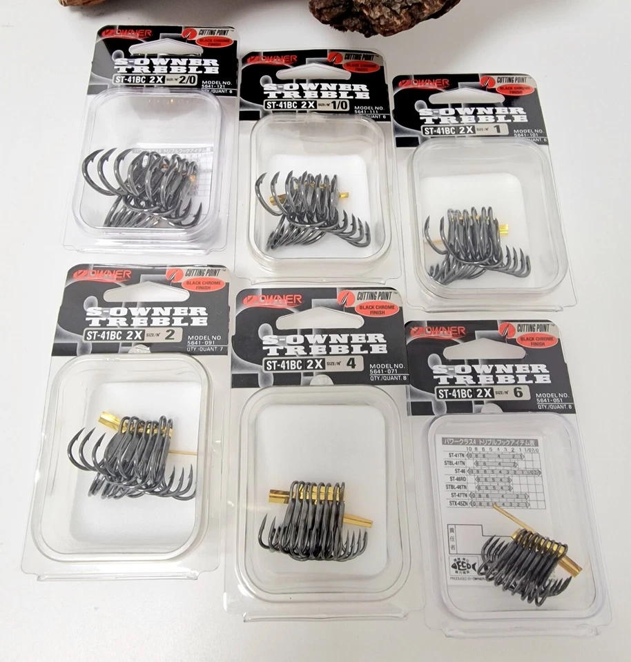 Owner ST41 BC 2X Drillinge Gr.1 2 4 6 1/0 2/0 Treble Hook Drillingshaken OVP
