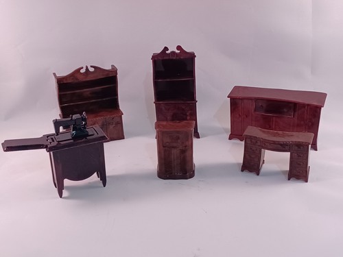 Vtg Renwal Dollhouse Furniture Lot Armoire Radio Dresser Sewing Machine Hutch