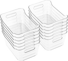 12 Pack Plastic Storage Bins, Multi-Use Organizer Bins, Pantry Organizer, Clear