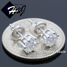 MEN WOMEN 925 STERLING SILVER ICY BLING CZ 6MM ROUND SCREW BACK STUD EARRING*E50