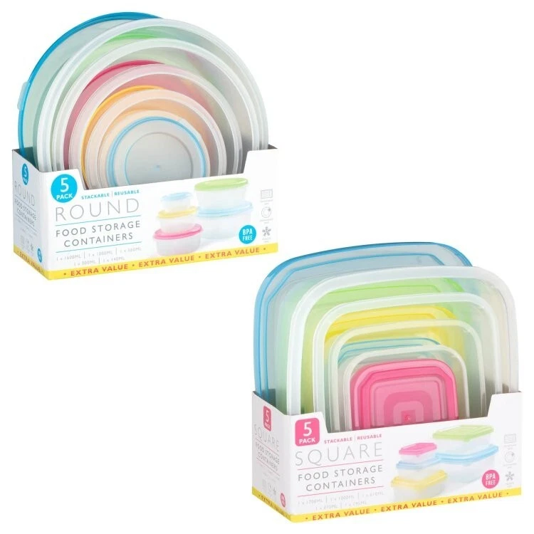 Pack Of 5 Round And Square Plastic Food Storage Containers With Lid Leak Proof
Opens in a new window