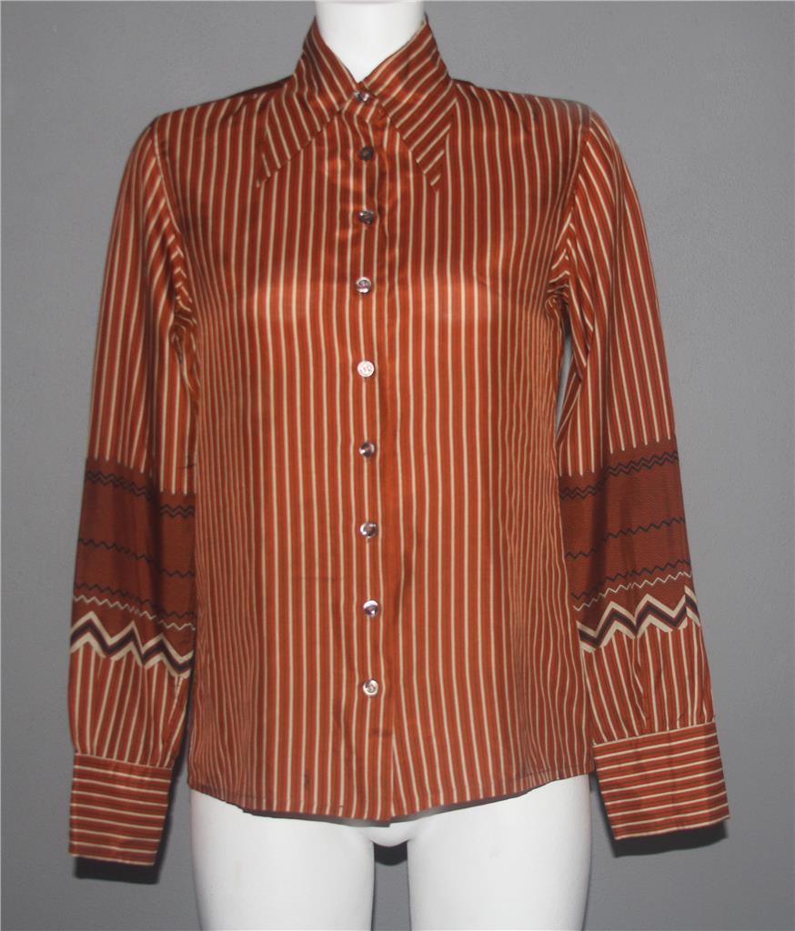 Azner Reli VTG AZNER Reli Rust Striped Chevron Sleeves Silk Blouse Wm's 44 Made in ...
