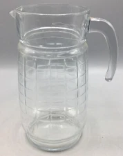Glass Pitcher w/Windowpane Design Ribbed, 9.25” Tall