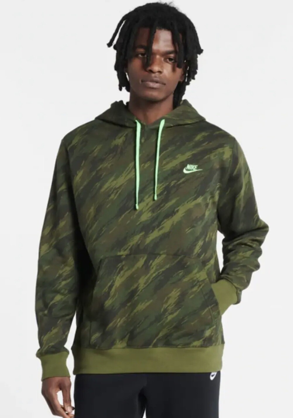 Menu0026#039;s NIKE Sportswear Club Camo Pullover Hoodie Rough Green Medium  DD5126 326 | eBay