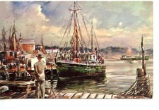 Sailboat-Seascape Watercolor-Painting by James Murray-Vintage Art Postcard