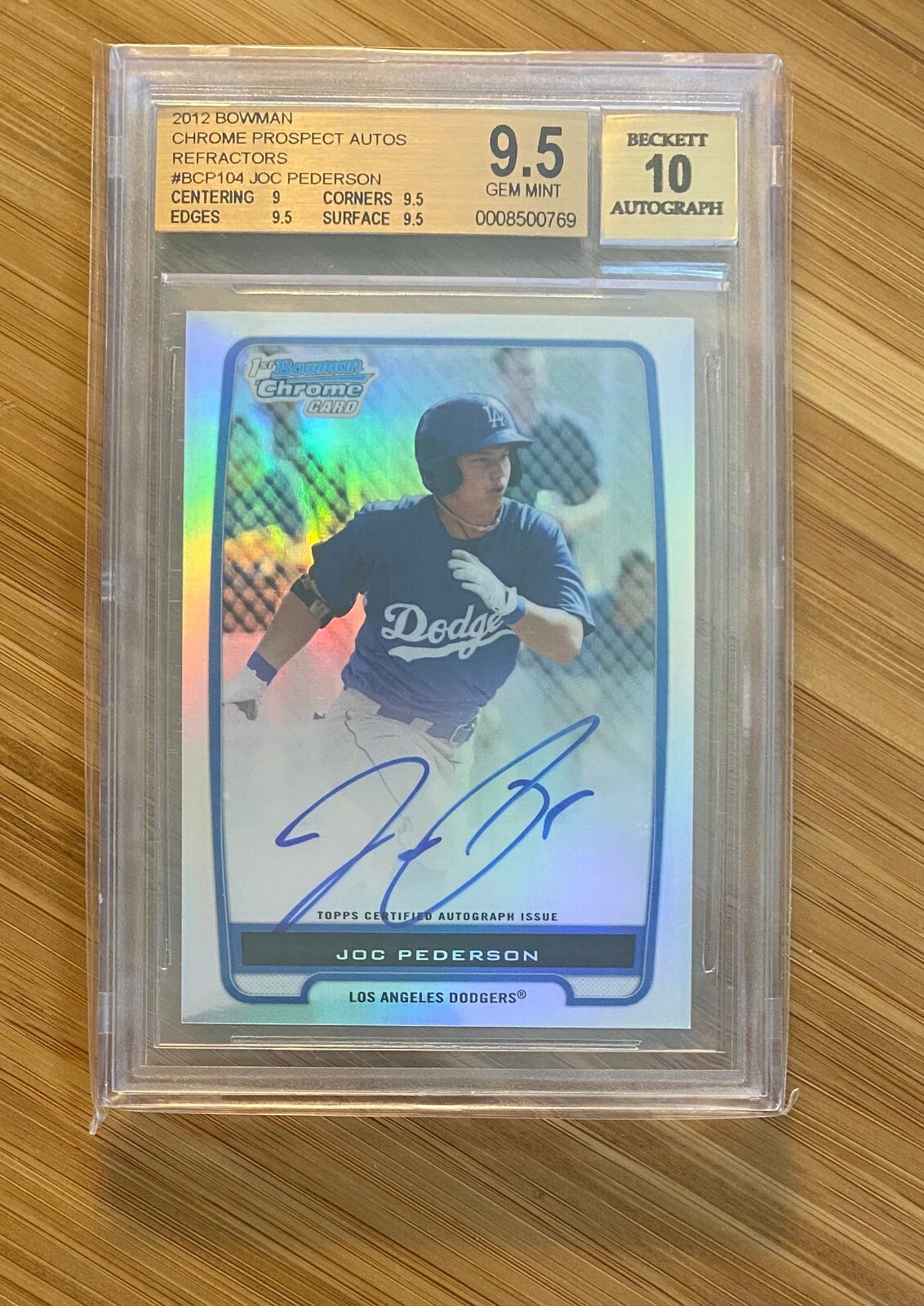 2012 1st Bowman Chrome Refractor #144/500 Joc Pederson Autograph BGS 9.5 Auto 10