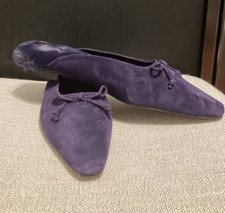 Chico's Midnight Violet Faux Fur & Suede Penny Ballet Slides Size 9M NWB