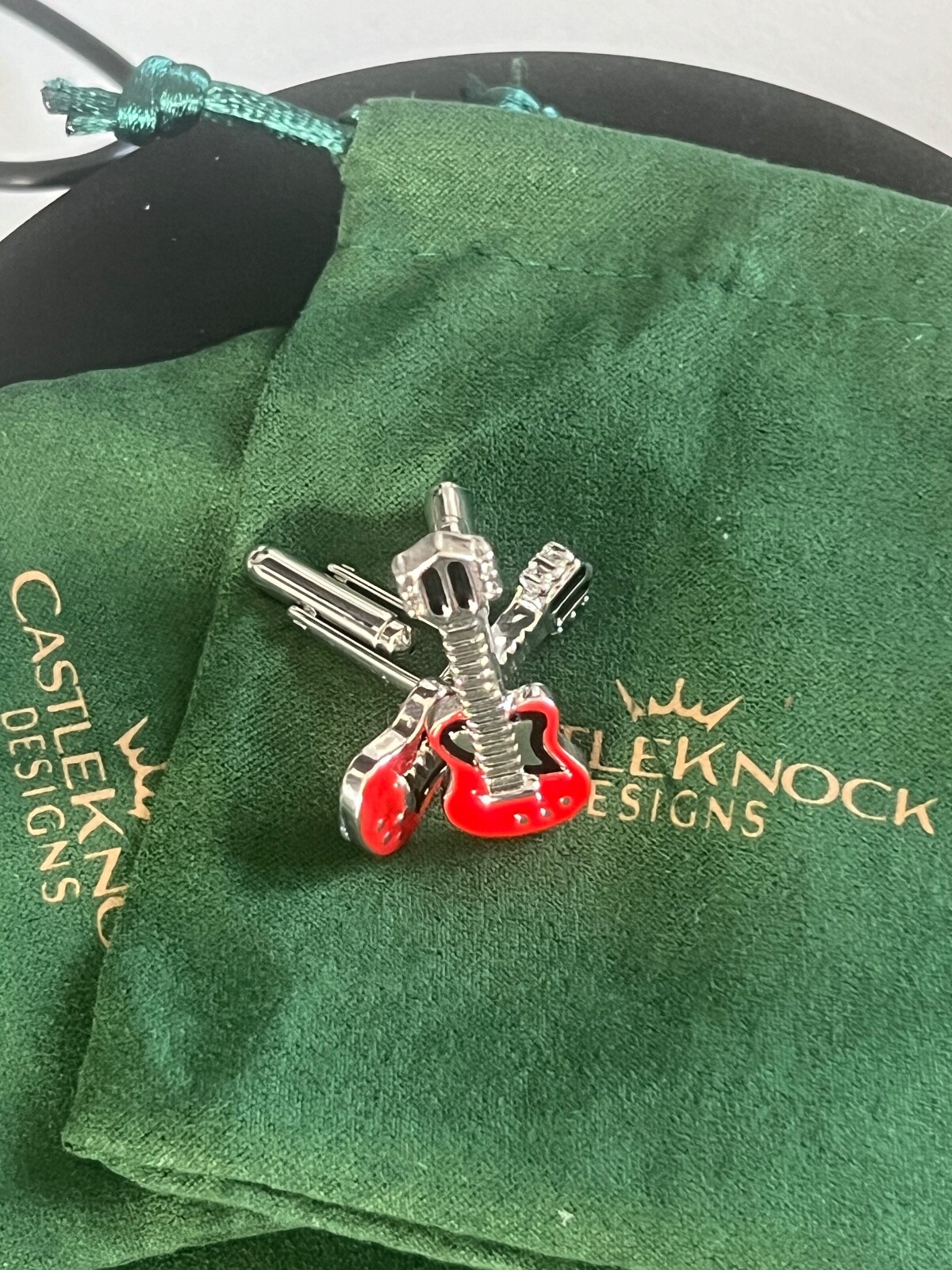 Electric Red Guitar Cufflinks for Men Unique Music-Themed Accessories Perfect
