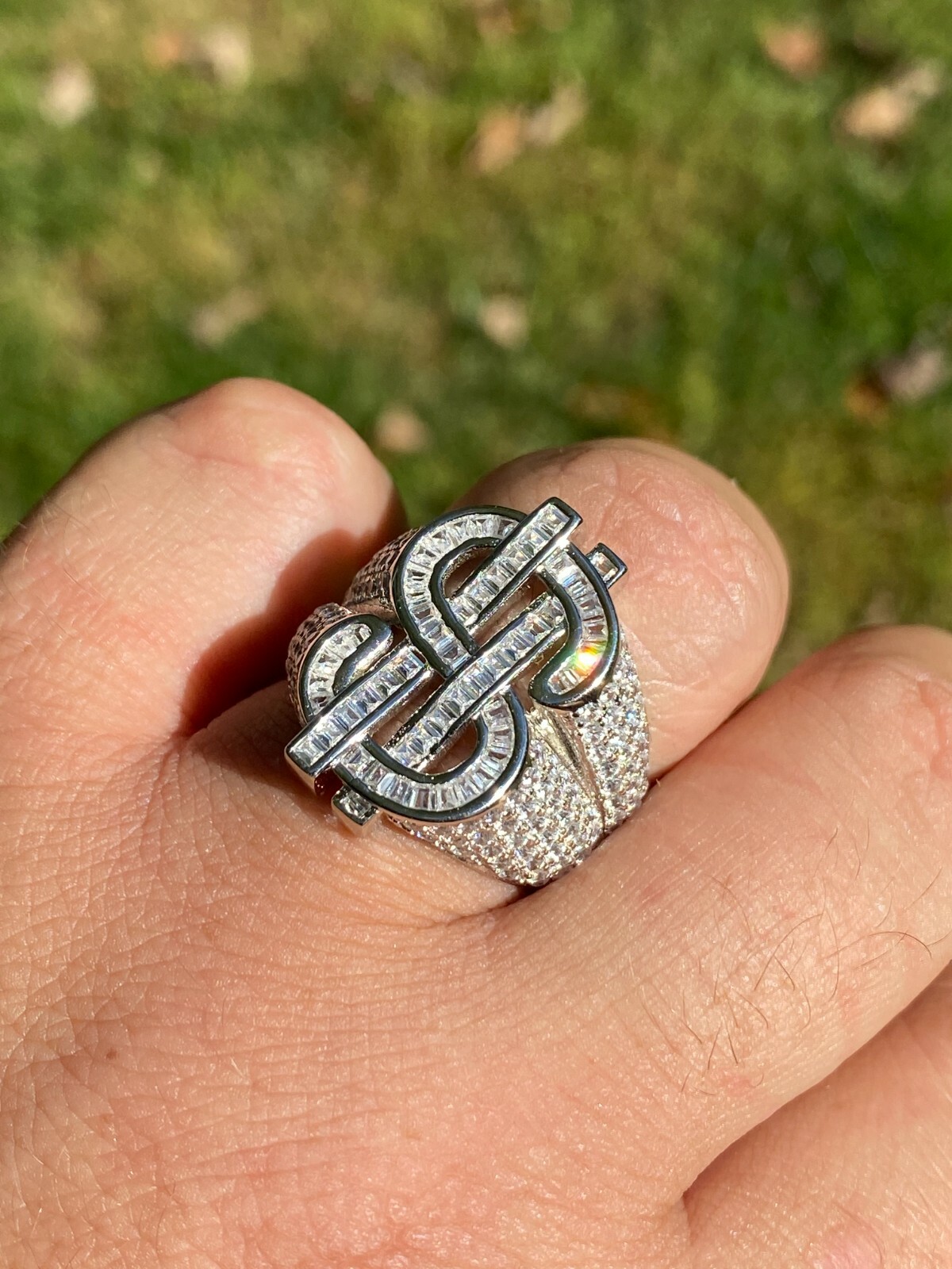 Men's Wide 17mm 14k Gold Plated Cash Money Dollar Sign Pinky Ring - Size 14.5