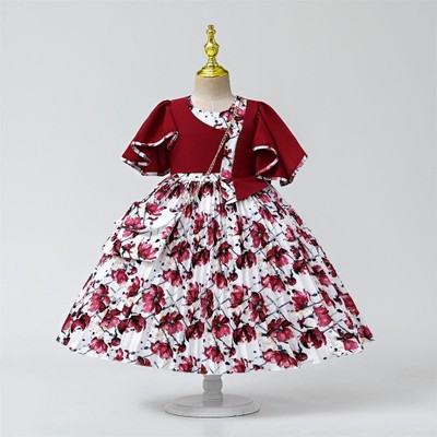 2in1 Girl Gown Sleeve Summer Floral Bohemian Design Children Dress Kids with Bag