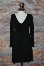 Alice + Olivia Altered V-Neck Long Sleeve Chiffon Ballet Dress Black XS