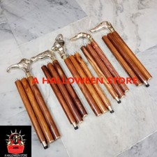 Set of 5 Victorian Wooden Cane with Animal Head Brass Handle Walking Stick Gift