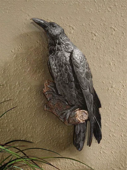 Escultura de pared de perca de cuervo jardín adorno colgante de pared estatua de cuervo negro artesanía Foto 4 de 4