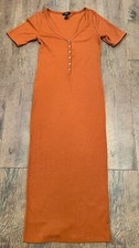 Forever 21 Women’s Body-con Dress Midi Medium Rust Orange Short Sleeve Ribbed