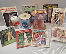 Vintage Macrame Art 6 Magazines 3 Sets of Cords 2 Kits 1 Pamphlet Complete Pack